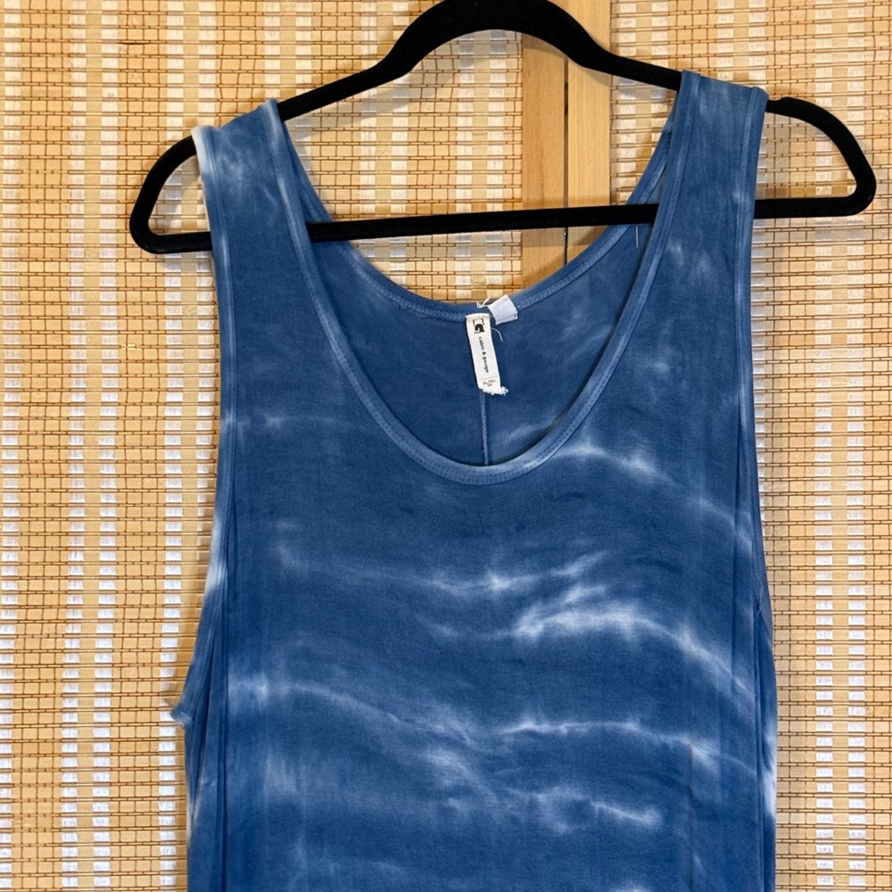 Cable & Gauge Womens XL Blue Mauve Tie Dye Sleeveless High Low Maxi Tank Dress - Picture 2 of 9